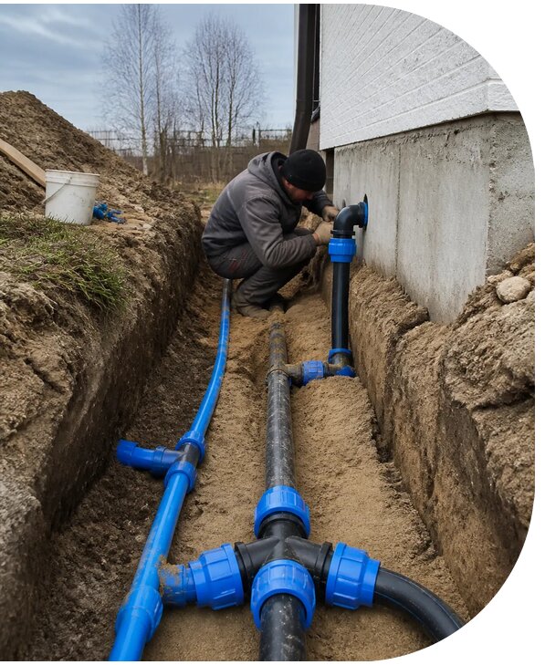 Монтаж наружного водопровода на участке под ключ в Кузнецке